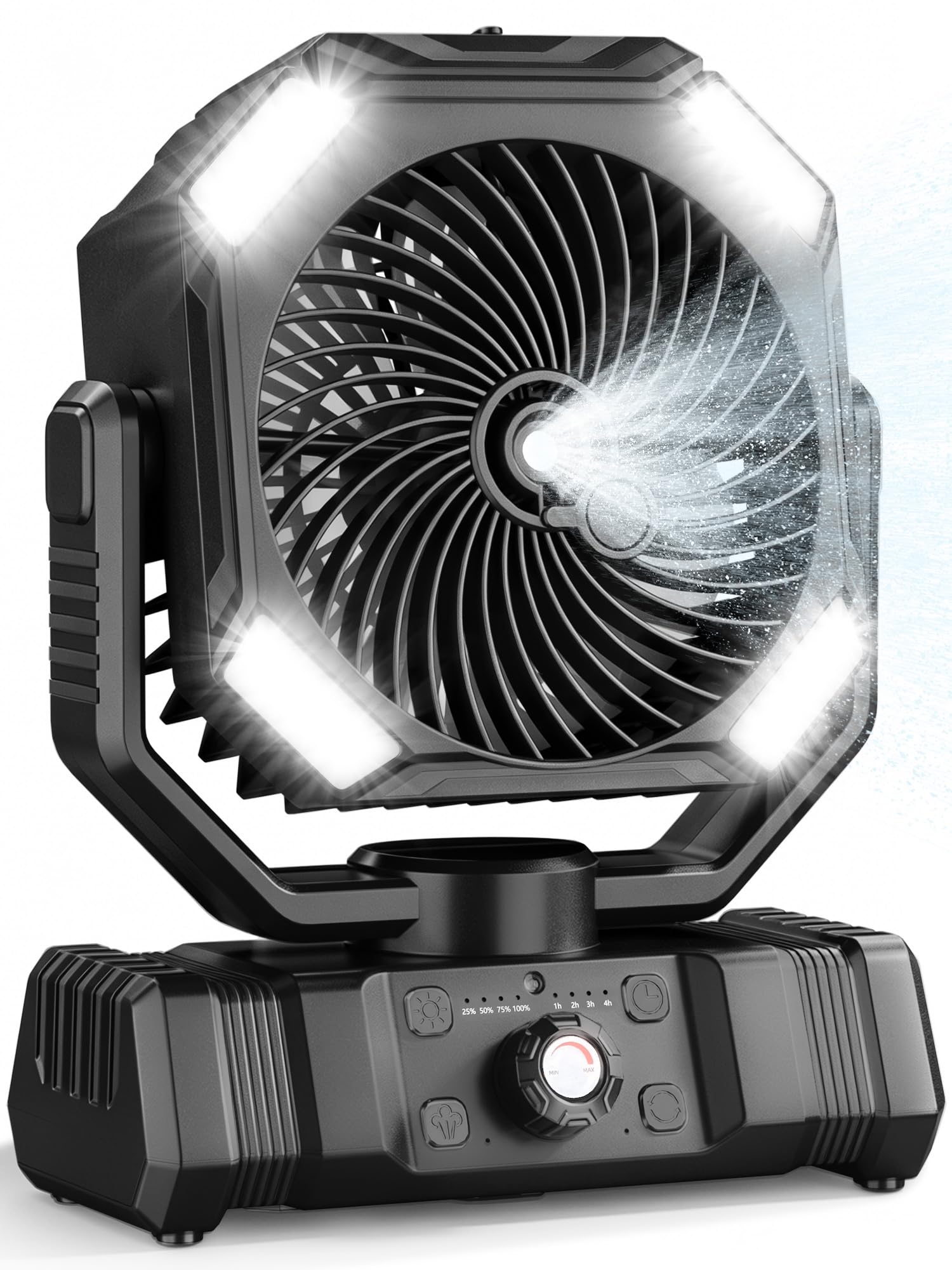 【新品未使用】 扇風機 キャンプ 23000mAh大容量 自動首振り LED Amazon | 【2026新型 ミスト冷却】WellFly キャンプ扇風機 自動首振り